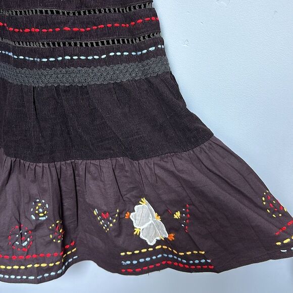 NWOT Raga x Anthro Boho Embroidered Corduroy Maxi Skirt in Brown XS 0/2 - Picture 5 of 16